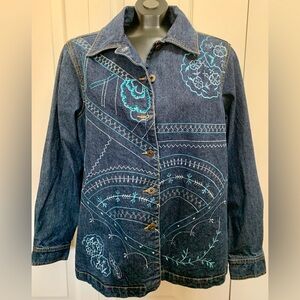 Tradition Country Collection Vintage Denim Jean Jacket Embroidered Sz XL Sequins